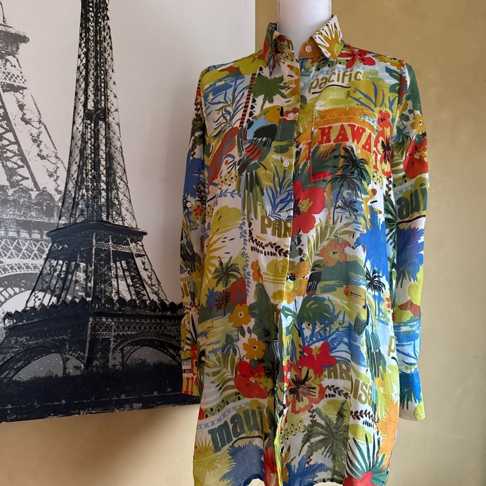 Violet Sky Hawaiian Tropical Floral Button Down Shirt